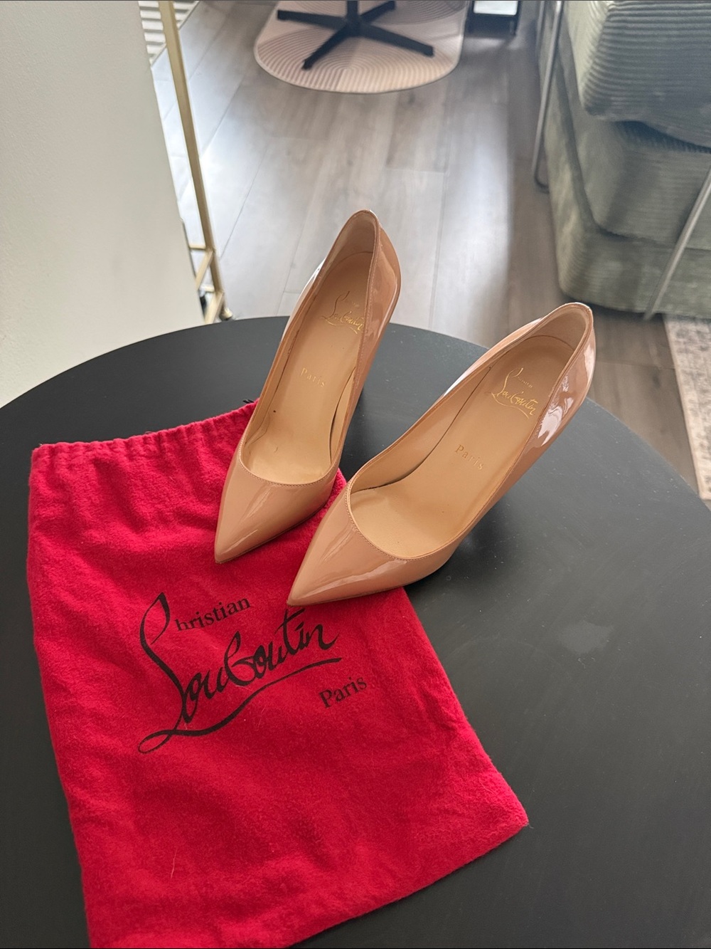 Christian Louboutin Nude Patent Pointed-Toe Pumps